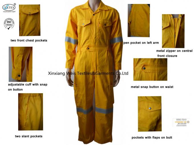 Yellow Fr Cotton Coverall Flame Retardant / Oil Gas Fire Retardant Work