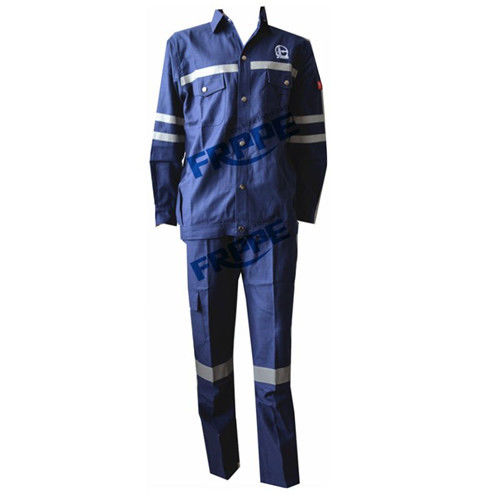 Navy Blue Cotton Flame Retardant Suit For Welding Industry Anti Static