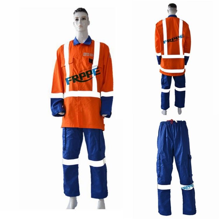 Two Tone Navy Blue Orange Anti Arc Flash Fire Retardant Suit Reflective For Road Transportation / Traffic Control