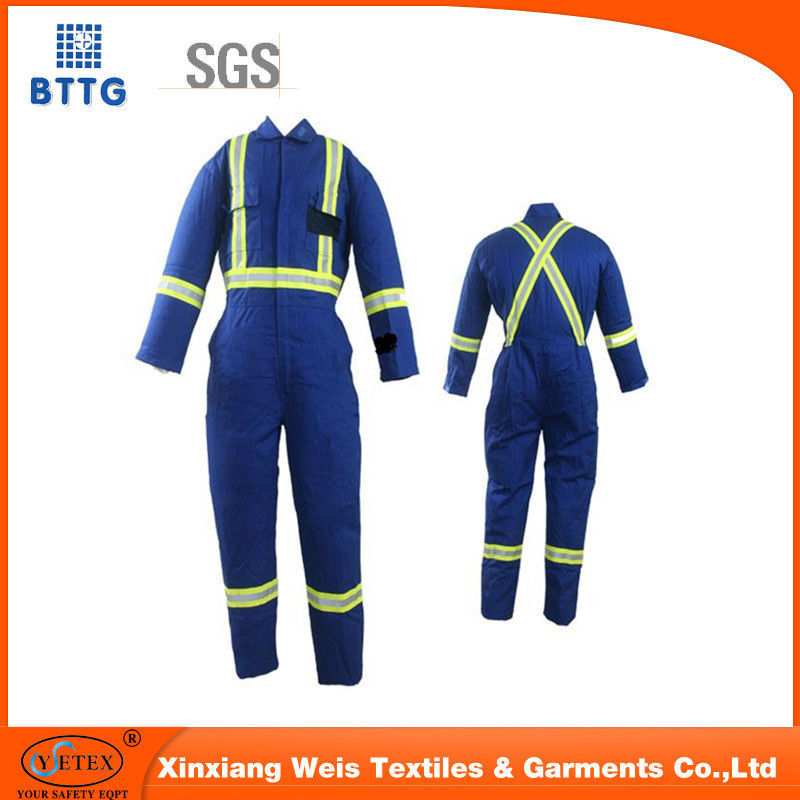Blue Reflective Coveralls ISO9001 Certified / Fire Resistant Jumpsuit For Oil Chemical Plant