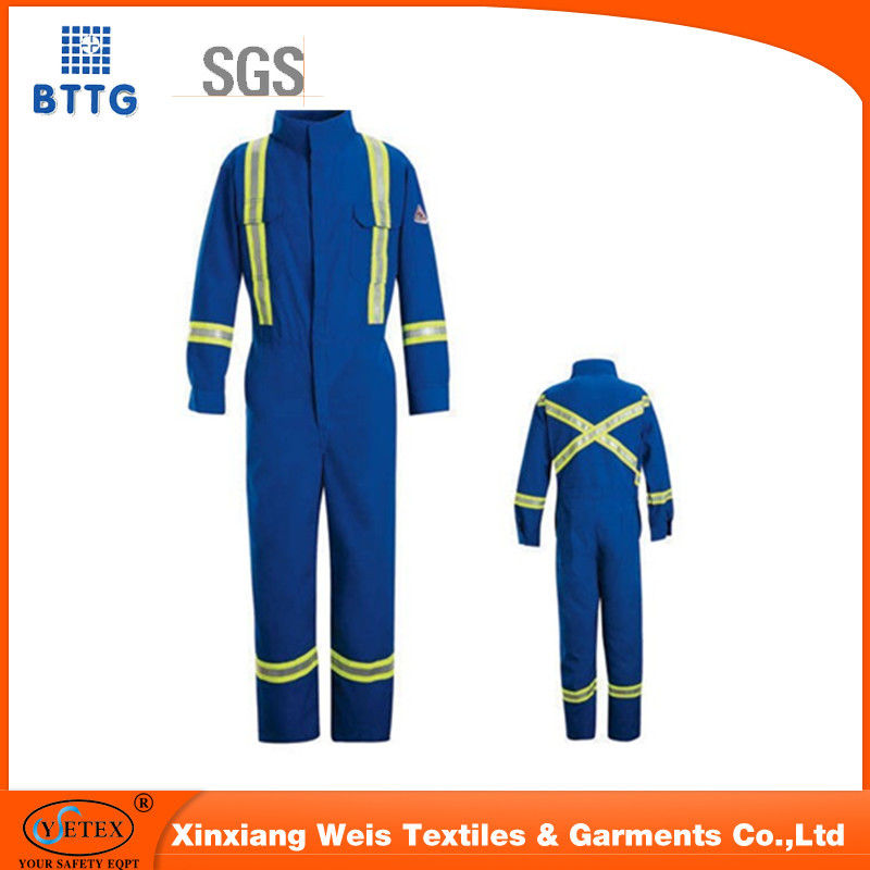 Flame Resistant Jumpsuit For Boiler With Reflective Tape Safety / High Quality Flame Retardant Workwear Custom Made