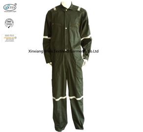 Pure Cotton Lightweight Flame Retardant Coveralls Dark Green With Reflector