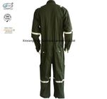 Pure Cotton Lightweight Flame Retardant Coveralls Dark Green With Reflector