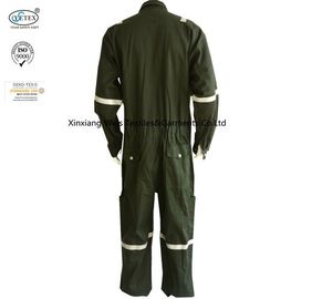 Pure Cotton Lightweight Flame Retardant Coveralls Dark Green With Reflector