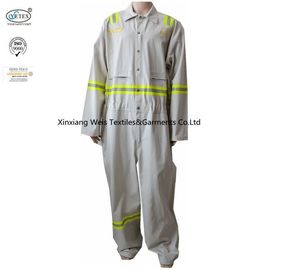 White Cotton  Fr Reflective Coveralls / Protective Fire Retardant Jumpsuit