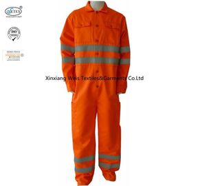 300gsm Cotton Orange High Vis Fr Coveralls With Reflective Tape Safety