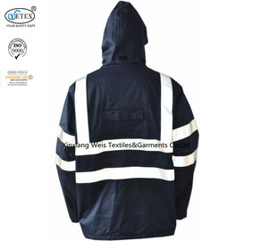 Protective Navy Blue Flame Retardant Jacket With Reflective Tape and Hood