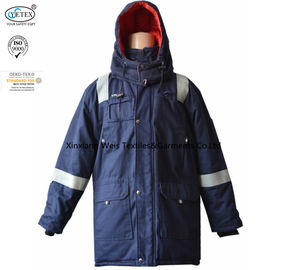 Anti Static Hooded Fire Resistant Winter Coat With Reflective Tape 250gsm