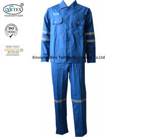 Cotton Blue Fireproof Boiler Suit With Reflective Trim Anti Static 240gsm