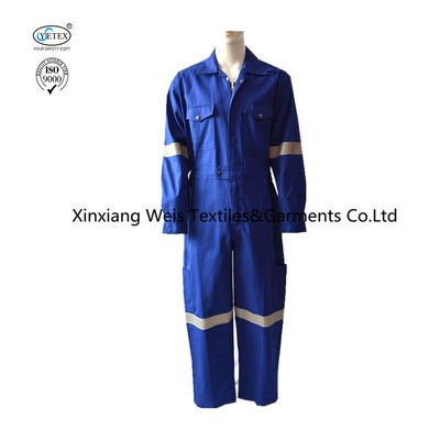 Blue 100% Cotton Twill Flame Resistant  Reflective Durable Coverall 320gsm For Oil Petrochemical Industry