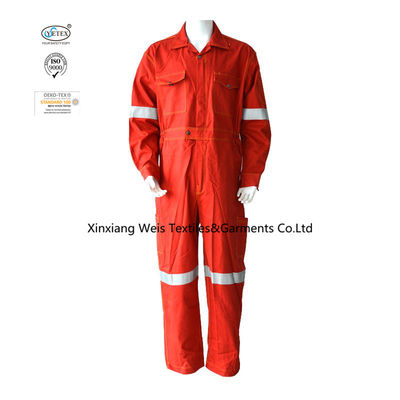 High Quality Full Cotton Red Fire Retardant Coveralls / FR Safety Coveralls For Men With Reflector And Metal Snap Button