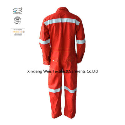 High Quality Full Cotton Red Fire Retardant Coveralls / FR Safety Coveralls For Men With Reflector And Metal Snap Button