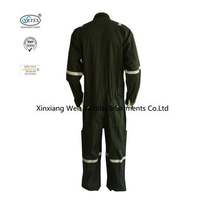 Chest Slant Pockets Cotton Lightweight Flame Retardant Coveralls Dark Green Reflective