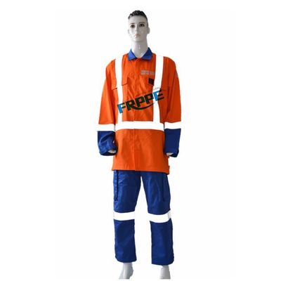 Two Tone Navy Blue Orange Anti Arc Flash Fire Retardant Suit Reflective For Road Transportation / Traffic Control