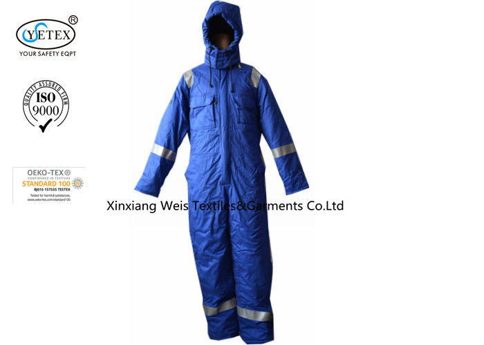 Winter Fr Cotton Coveralls / Anti Static Flame Retardant Overalls With Hoodie Reflective Trim