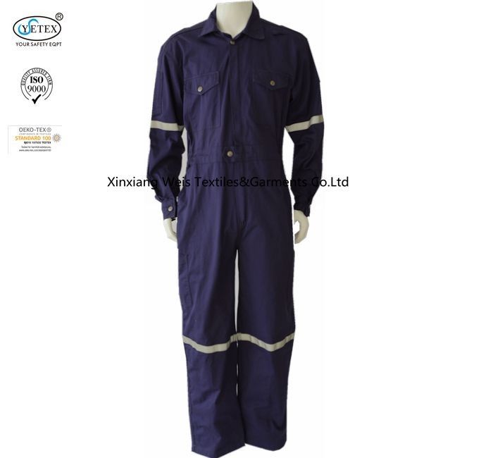 Cotton Dark Purple Fire Resistant Coveralls With Reflective Tape Safety Clothing