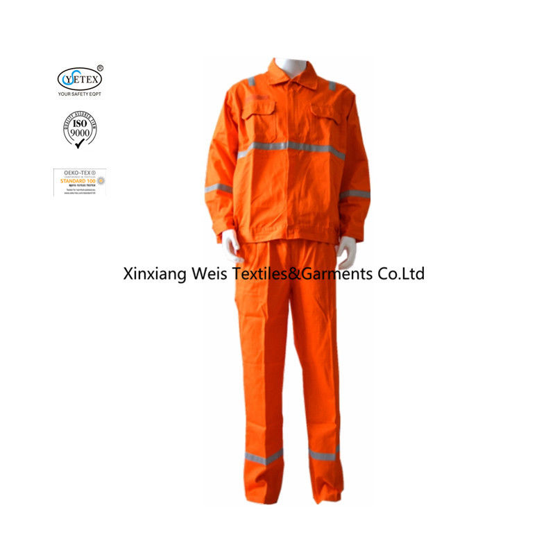 Wholesale Orange Cotton Fire Retardant Suit / Flame Resistant Anti Electrical Static Two Piece Workwear